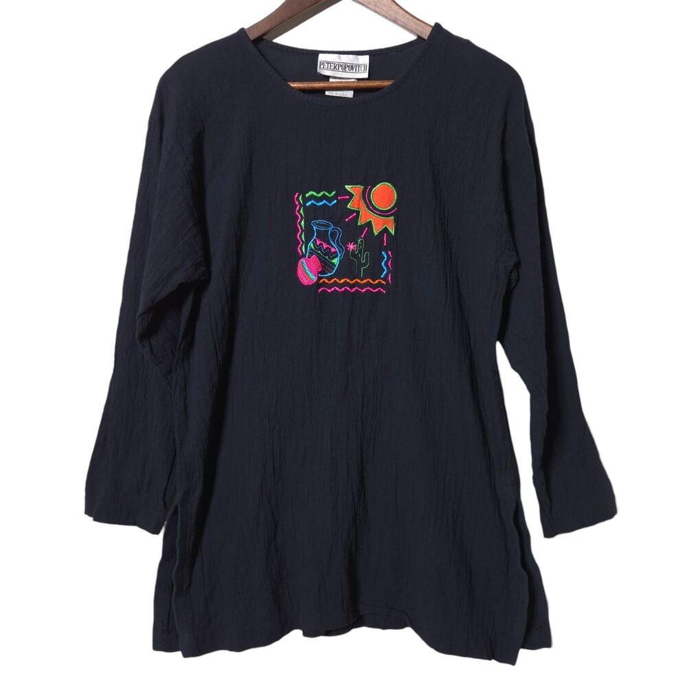 Vintage Peter Popovitch Top Size M Embroidered Southwestern Folk 90s Gauzy Women